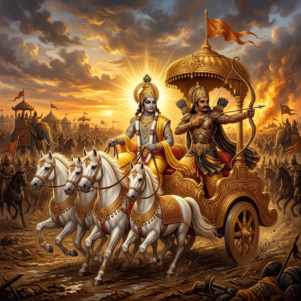 Arjuna and Krishna on the Chariot